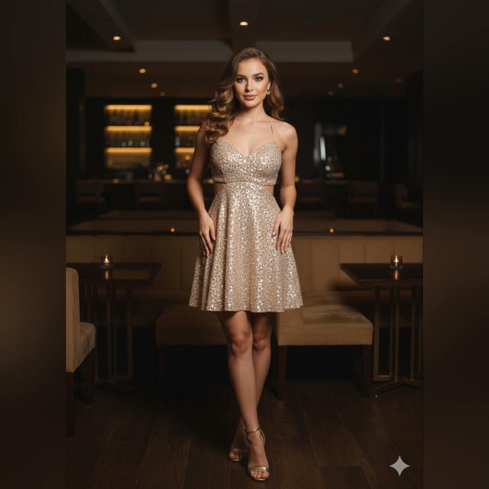 MARBLE Gold Sequin Mini Dress